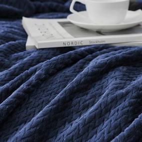 img 3 attached to Elegear Fleece Throw Blanket Twin Size, 350GSM Super Soft Fuzzy Blanket With Jacquard Weave Design, Lightweight Flannel Cozy Blanket For All Season, For Bed/Sofa/Couch/Office/Travel - 60"X80", Blue