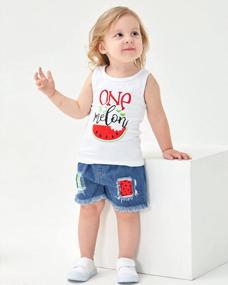 img 3 attached to Stylish Summer Outfits For Toddler Girls: Tops And Denim Shorts Set With Ripped Details - Perfect Little Girl Clothes