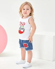 img 2 attached to Stylish Summer Outfits For Toddler Girls: Tops And Denim Shorts Set With Ripped Details - Perfect Little Girl Clothes