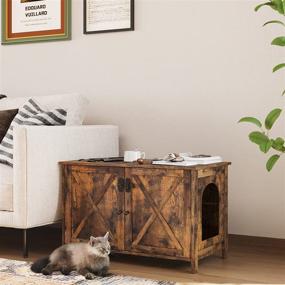 img 2 attached to 🏠 Rustic Brown Wooden Cat Litter House Enclosure - Irontar Hidden Cat Washroom with Divider, Doors, and Cabinet for Living Room, Bedroom, Nightstand, End Table - Cat Furniture Solution