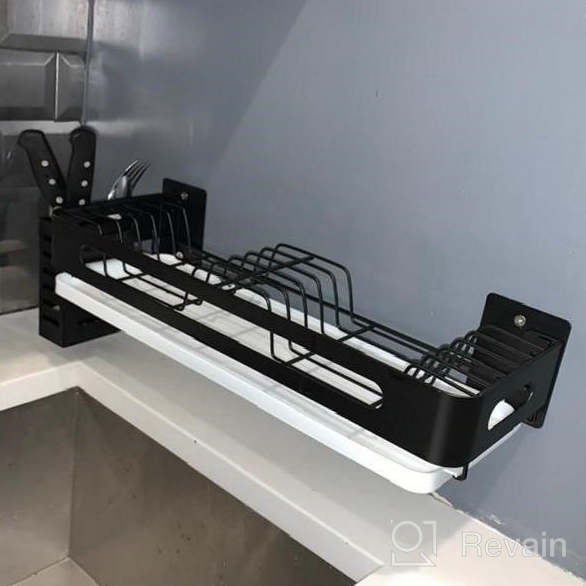 img 1 attached to 🍽️ Junyuan Hanging Dish Drying Rack: Wall Mounted Storage Plate Rack with Utensil Holder and Drain Board - Durable Stainless Steel, Rust Proof (Black Dish) review by Justin Anderson