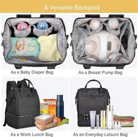 img 3 attached to 🎒 Viedouce Nappy Backpack: Small Changing Nappy Bag with Insulated Picnic Lunch and Breast Pump Compartments, Waterproof Oxford Travel Diaper Mummy Bag with Charging Port - Black