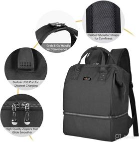 img 1 attached to 🎒 Viedouce Nappy Backpack: Small Changing Nappy Bag with Insulated Picnic Lunch and Breast Pump Compartments, Waterproof Oxford Travel Diaper Mummy Bag with Charging Port - Black