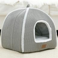 🐱 foldable cat bed cave - indoor cats house with washable cushions for kittens, small pets - soft and warm gray cat tent logo