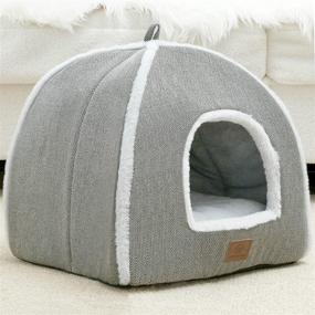 img 4 attached to 🐱 Foldable Cat Bed Cave - Indoor Cats House with Washable Cushions for Kittens, Small Pets - Soft and Warm Gray Cat Tent