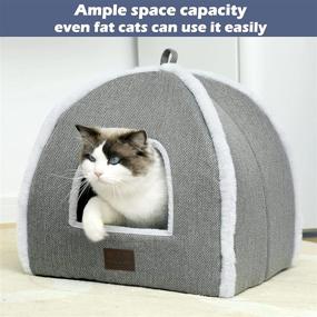 img 3 attached to 🐱 Foldable Cat Bed Cave - Indoor Cats House with Washable Cushions for Kittens, Small Pets - Soft and Warm Gray Cat Tent