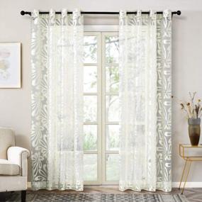 img 3 attached to Top Finel Floral Voile Sheer Curtains 84 Inches Long For Living Room Bedroom Grommet Window Treatments, Light Filtering Drapes 2 Panels, (Cream, 54 W X 84 L )