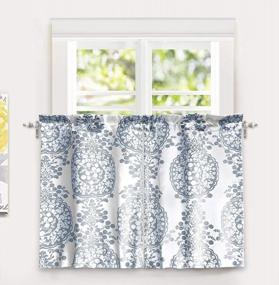 img 3 attached to Dusty Blue Floral Damask Kitchen Window Treatment - 2 Panels 30X36 + 1" Header
