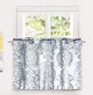 dusty blue floral damask kitchen window treatment - 2 panels 30x36 + 1" header logo