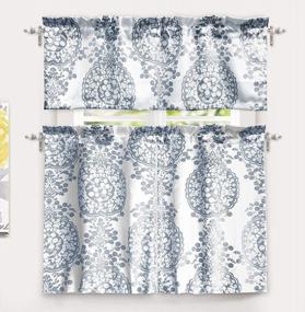 img 2 attached to Dusty Blue Floral Damask Kitchen Window Treatment - 2 Panels 30X36 + 1" Header