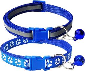 img 3 attached to 🐾 CHBORCHICEN 2-Pack Footprint & Reflective Cat Collar with Bell | Adjustable Polyester Dog Cat Collar with Buckle for Optimal Safety on Seatbelts