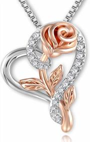 img 4 attached to Valentines Gift Rose Necklace For Her - Cubic Zirconia Love Heart Pendant W/ Jewelry Box | Silver & Rose Gold 2-Tone Birthday Gifts For Women