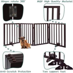 img 2 attached to Mino Kesper Freestanding Dog Gates: Foldable Pet Gate Indoor with 2PCS Support Feet, Extra Wide Wooden Gate for Stairs and Home Use