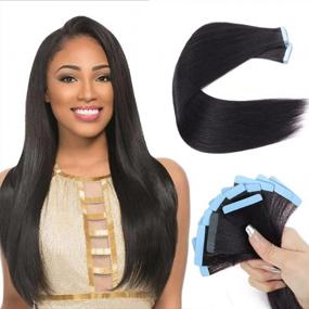 img 4 attached to 40 PCS Tape In Hair Extensions Human Hair Black Women Yaki Straight Tape In Extensions Human Hair 20 Inch Light Yaki Invisible Skin Weft Double Sided Tape Remy Hair Extensions Natural Black Color