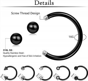 img 3 attached to ONESING 16Pcs 16G Septum Rings Surgical Steel Nose Septum Jewelry Nose Piercing Jewelry Septum Horseshoe Helix Tragus Earring Lip Black Nose Hoop For Women Men