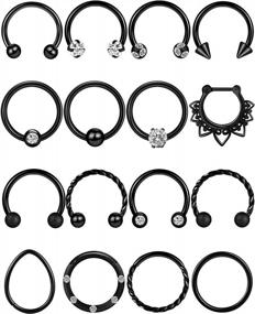 img 4 attached to ONESING 16Pcs 16G Septum Rings Surgical Steel Nose Septum Jewelry Nose Piercing Jewelry Septum Horseshoe Helix Tragus Earring Lip Black Nose Hoop For Women Men