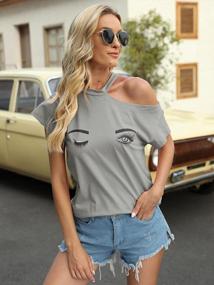 img 1 attached to Women'S Cold Shoulder T-Shirt: GAMISOTE Funny Graphic Cutout High Neck Short Sleeve Top