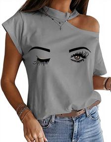 img 4 attached to Women'S Cold Shoulder T-Shirt: GAMISOTE Funny Graphic Cutout High Neck Short Sleeve Top
