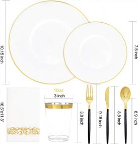 img 3 attached to Supernal 350Pcs Gold Plastic Dinnerware Set, Gold And White Plates,Gold Plastic Silverware - Black Handle,Gold Rim Plates,Gold Cups,Gold Elegant Napkins Great For Birthday,Party,Wedding