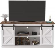 65 inch farmhouse tv stand - mid century modern entertainment center with sliding barn doors & storage cabinets | jummico bright white media console table for living room bedroom logo