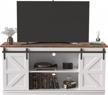 65 inch farmhouse tv stand - mid century modern entertainment center with sliding barn doors & storage cabinets | jummico bright white media console table for living room bedroom logo