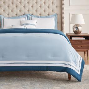img 4 attached to Transform Your Bedroom With BEDSURE 5-Piece Blue Comforter Set - King Size Bedding Set With Flange Edge And Decorative Pillows