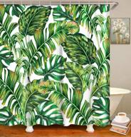 artistic botanical green leaves shower curtain set with hooks - tropical palm print on white background - 72" x 72" fabric bathroom curtain for stunning décor логотип