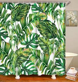 img 4 attached to Artistic Botanical Green Leaves Shower Curtain Set With Hooks - Tropical Palm Print On White Background - 72" X 72" Fabric Bathroom Curtain For Stunning Décor
