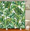 artistic botanical green leaves shower curtain set with hooks - tropical palm print on white background - 72" x 72" fabric bathroom curtain for stunning décor logo