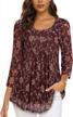 women's 3/4 sleeve tunic top - floral double layer blouse with pleated mesh shirt | timeson logo