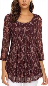 img 3 attached to Women'S 3/4 Sleeve Tunic Top - Floral Double Layer Blouse With Pleated Mesh Shirt | Timeson