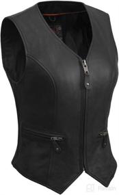 img 2 attached to 🏍️ Black Fitted Motorcycle Leather Vest for Women - True Element with Side Stretch Panel (Size L)