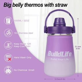 img 3 attached to Stay Hydrated On-The-Go With BuildLife'S 32OZ Insulated Stainless Steel Water Bottle In Light Purple Pink - Wide Mouth, Straw Lid & Leak-Proof Design