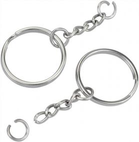 img 1 attached to 200 Pack Split Key Ring с цепочкой и прыгающими кольцами - 1-дюймовый металлический брелок серебристого цвета с открытым прыгающим кольцом и разъемом от KINGFOREST