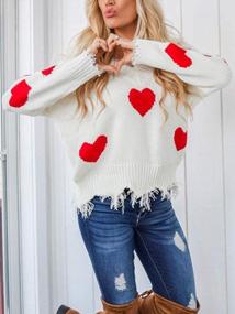 img 2 attached to Women'S V Neck Ripped Knit Pullover Sweater Jumper Top With Heart Pattern Distressing