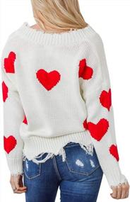 img 3 attached to Women'S V Neck Ripped Knit Pullover Sweater Jumper Top With Heart Pattern Distressing