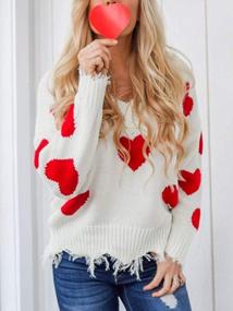 img 1 attached to Women'S V Neck Ripped Knit Pullover Sweater Jumper Top With Heart Pattern Distressing