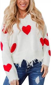 img 4 attached to Women'S V Neck Ripped Knit Pullover Sweater Jumper Top With Heart Pattern Distressing