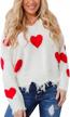 women's v neck ripped knit pullover sweater jumper top with heart pattern distressing logo