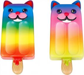 img 4 attached to Anboor 2-Pack Popsicle Cat Squishies: медленно поднимающиеся, ароматизированные, кавайные игрушки для детей, коллекционные предметы и подарки