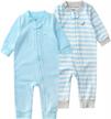 teach leanbh baby 2-pack 100% cotton romper jumpsuits two way zipper long sleeve footless sleep and play logo