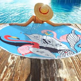 img 2 attached to Round Beach Towel - VIVOTE 62 Inch Tasseled Microfiber Circle Towel For Camping, Yoga, Sports & Outdoors | Quick Dry, Absorbent & Lightweight (Flamingo)