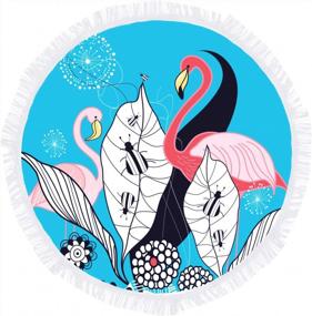 img 4 attached to Round Beach Towel - VIVOTE 62 Inch Tasseled Microfiber Circle Towel For Camping, Yoga, Sports & Outdoors | Quick Dry, Absorbent & Lightweight (Flamingo)