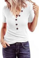 women's ribbed short sleeve henley t-shirts with v-neck and decorative buttons - basic fit summer tops by minthunter logo