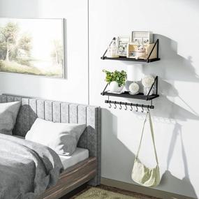 img 3 attached to Love-KANKEI Floating Shelves Wall Mounted Set Of 2, L17.3 X W7.3 Inch Wall Storage Shelves With Wood Towel Bar And 8 Removable Hooks, Kitchen, Coffee Bar, Bathroom, Bedroom, Living Room Black