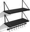 love-kankei floating shelves wall mounted set of 2, l17.3 x w7.3 inch wall storage shelves with wood towel bar and 8 removable hooks, kitchen, coffee bar, bathroom, bedroom, living room black logo