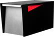 modern design mailbox - black powder coated steel, heavy duty curbside welded, all weather durable & corrosion resistant w/ stainless steel hinges & magnetic door logo