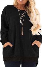 img 1 attached to Womens Casual Color Block Long Sleeve Round Neck Pocket T Shirts Blouses Sweatshirts Plus Size Tunic Tops (S-5XL)
