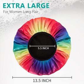 img 3 attached to Extra Large Triple Layer Microfiber Terry Cloth Silky Satin Reusable Waterproof Shower Cap For Women - Long Hair Bathing Cap With Dry Hair Function (Rainbow)