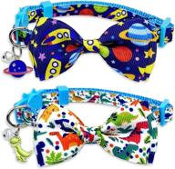 🐱 pohshido 2 pack cat collar with bow tie and bell - space and dinosaur breakaway collar for male and female cats logo